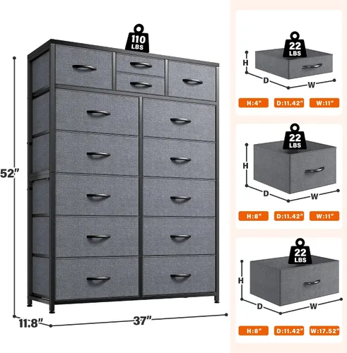 Vista 2 de EnHomee - Cómoda alta para dormitorio, anti-punta, gabinete de almacenamiento vertical de 52 pulgadas de alto