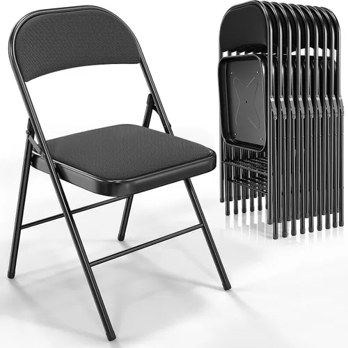 Vista 17 de VINGLI Paquete de 4 sillas plegables con asientos acolchados, marco de metal con asiento y respaldo de tela, capacidad de 350 libras, color negro