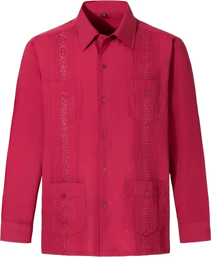 Vista 10 de Camisas guayabera de manga larga para hombre Negro