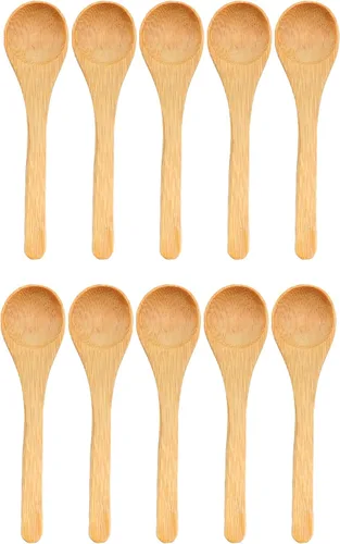 Vista 9 de BambooMN Cucharas de bambú para servir, mini cuchara de azúcar con sal, pequeñas cucharas de madera para especias, ovalada negra de 3.5 pulgadas, 10