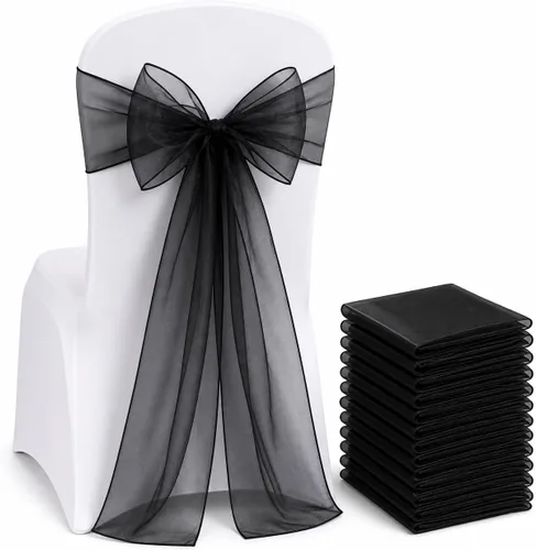 Vista 23 de Juego de 10 lazos para sillas con lazos para atar en la parte trasera, artículos decorativos para bodas, recepciones, eventos, banquetes, sillas