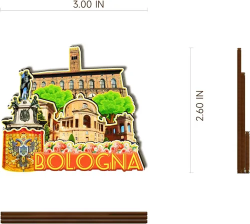 Vista 3 de Imán de madera de Italia Bolonia 3D para nevera, recuerdos coleccionables, decoración hecha a mano, artesanías 2