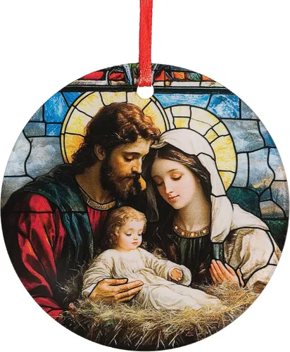 Vista 9 de Escena de Nacimiento de la Sagrada Familia Adorno de Acrílico - Decoración Católica y Cristiana para Navidad - Estrella de Belén, Adornos