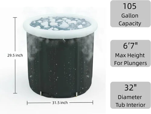 Vista 9 de Bañera de hielo de 105 galones con tapa, bañera de inmersión fría plegable portátil para recuperación muscular, gran capacidad