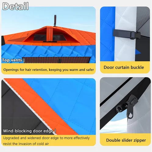 Vista 8 de Portable Pop-Up Ice Fishing Tent for 6-10 Persons, 420D Insulated Shelter with Stove Jack, Anchors & Carry Bag, Winter Fishing Mat (260x260x170cm)