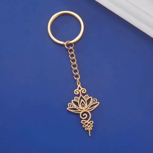 Vista 6 de TEAMER Lotus Keychain Stainless Steel Hollow Lotus Geometric Keyring Simple Jewelry for Women Girls
