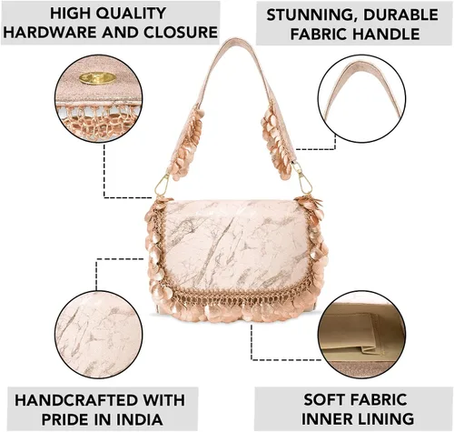 Vista 3 de Aheli Bolsos de mano de oro rosa para mujer bolsos de noche hechos a mano C99C Rose gold talla única