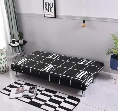 Vista 4 de ele ELEOPTION Funda de sofá cama sin brazos para futón, funda de sofá, funda de sofá, funda de sofá universal de tela elástica de tamaño matrimonial