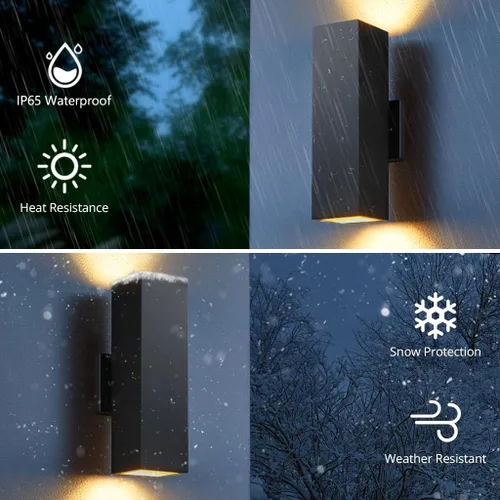Vista 4 de SHIMR Luces de pared para exteriores modernas al atardecer al amanecer, aplique exterior cuadrado negro mate con bombillas incluidas, iluminación