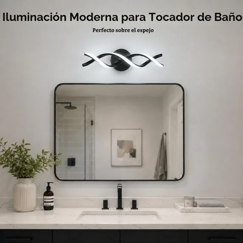 Vista 3 de Moderna iluminación LED negra para tocador, lámpara de baño sobre espejo, 18 pulgadas, 6000 K blanco frío Negro-18
