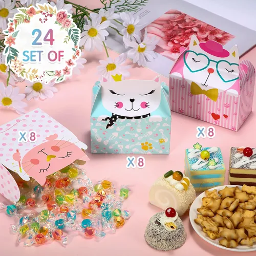 Vista 5 de Zonon 24 cajas de regalos de fiesta de gatos adoptar una caja a dos aguas de fiesta de gato, lindo gatito, bolsas de golosinas para mascotas