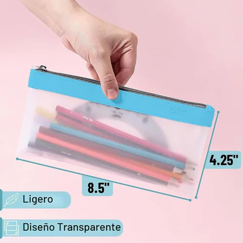Vista 3 de Mr. Pen - Estuche transparente para lápices, 3 unidades, tonos azules, bolsas para lápices, estuche de maquillaje transparente