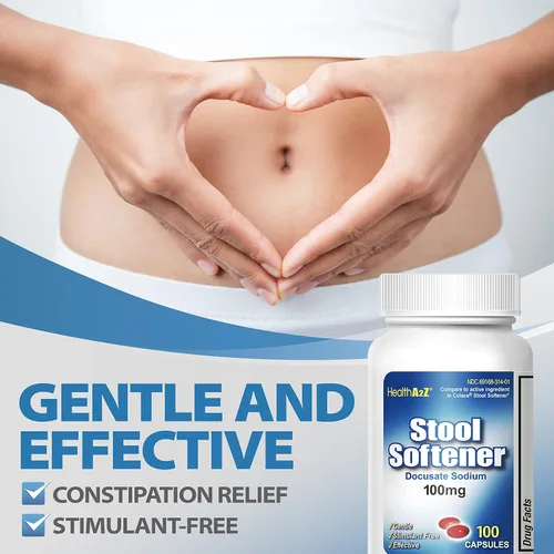 Vista 5 de Suavizante de heces HealthA2Z® Docusato sódico 100 mg Cápsulas rojas Alivio confiable y suave para el estreñimiento (100