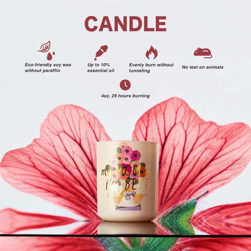 Vista 3 de Hidden Label Juego de velas de soja: regalo de geranio y rosa "Best Mom" con difusor de varillas y spray para habitación Cestas de regalo para mamá
