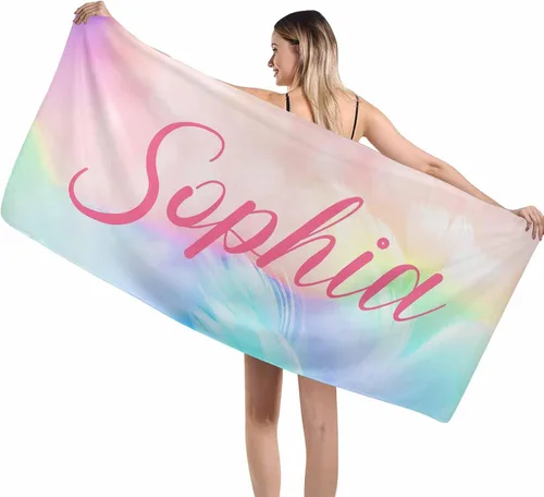 Vista 41 de MyPupSocks Toallas de playa para niñas, toallas personalizadas de teñido anudado con nombres para niños y adultos, toallas de playa personalizadas