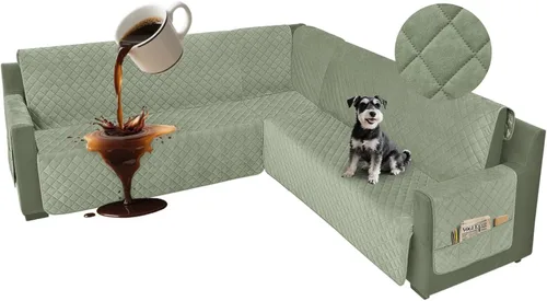 Vista 21 de Fundas impermeables para sofá seccional de esquina en forma de L, de terciopelo, juego de 6 piezas, funda en forma de U para sofá, para perros