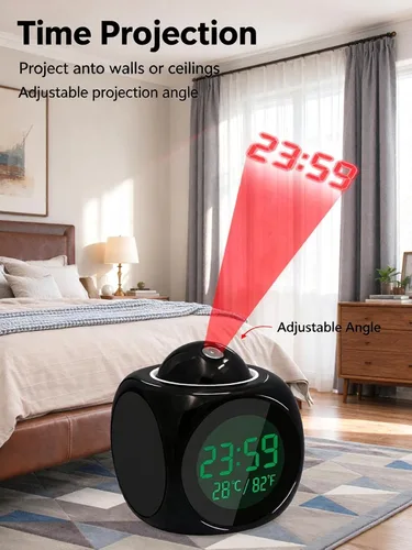 Vista 7 de Reloj despertador de proyección con informe de tiempo de voz