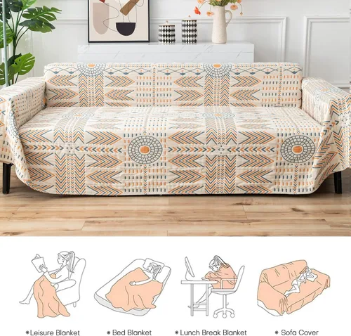 Vista 6 de Funda de sofá de algodón lavable, reversible, estilo bohemio, con diseño de jacquard geométrico, protector de muebles multiusos para sofá seccional