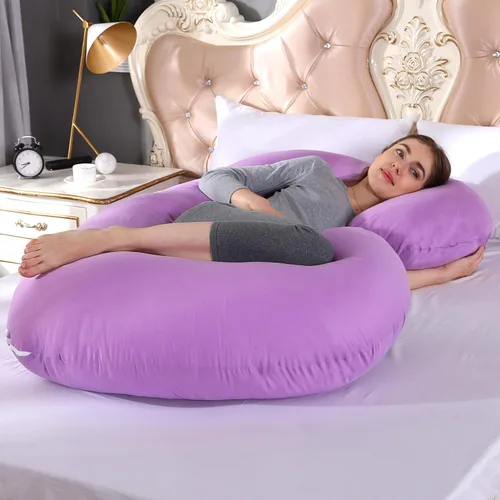 Vista 11 de KFUN Almohada de embarazo de cuerpo completo, almohada de maternidad en forma de C para mujeres embarazadas, funda desmontable, soporte para Rosa