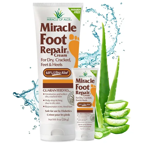 Vista 10 de Miracle Foot Repair Cream, (1 onza/3 unidades) repara talones y pies secos agrietados, 60% ultraaloe puro hidrata, suaviza y repara