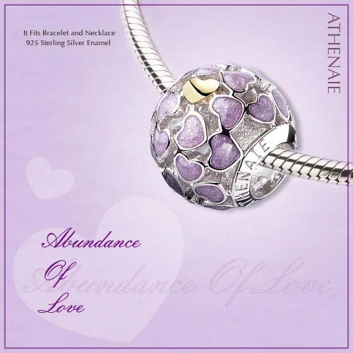 Vista 4 de ATHENAIE 925 Sterling Silver Purple Abundance of Love Enamel Openwork Charms Fit All European Bracelets Necklace