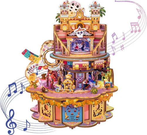 Vista 10 de Tonecheer x British Library Rompecabezas de madera con caja musical para adultos, kit de caja musical giratoria DIY, rompecabezas musical 3D Alice's