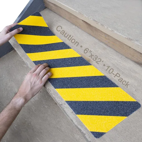 Vista 26 de LifeGrip - Peldaños de tracción antideslizantes (paquete de 10), 4 x 28 pulgadas, amarillo y negro, cinta de mejor agarre con textura