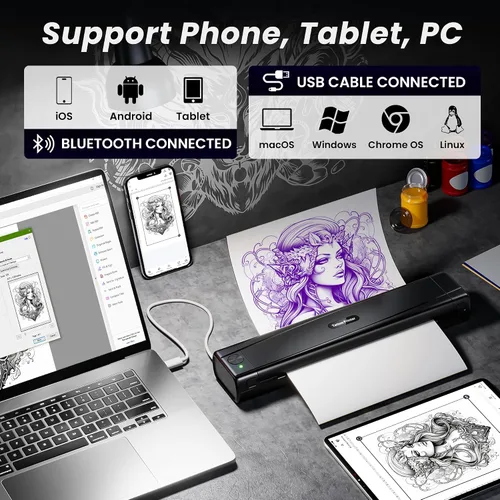 Vista 6 de TATTMUSE Nueva versión 2026 Impresora de plantillas de tatuajes, Bluetooth Negro
