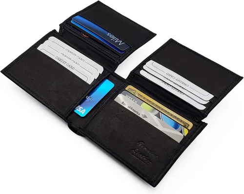 Vista 9 de AG Wallets Tarjetero de cuero para hombre con ventanas de identificación dobles abatibles, Negro -, Cartera plegable
