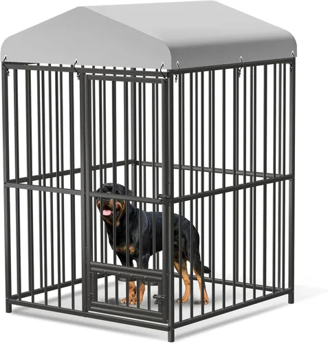 Vista 3 de Perrera para perros grandes, 4 x 4 x 6 pies, perrera grande exterior con cerradura, recintos para perros con cubierta impermeable resistente a