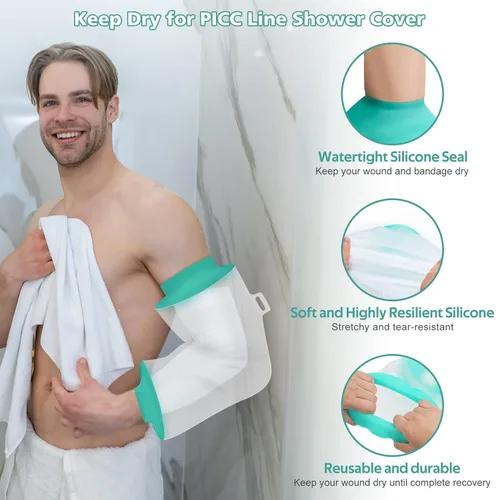 Vista 3 de PICC Line - Funda de ducha para la parte superior del brazo, protector de ducha impermeable de silicona IV y PICC con línea PICC para cirugía
