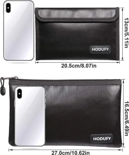 Vista 2 de Hodufy Bolsa de dinero ignífuga: bolsas pequeñas ignífugas de 10.6 x 6.7 pulgadas y 5 x 8 pulgadas, sobre de almacenamiento seguro para depósito