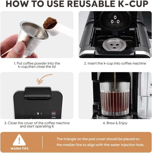 Vista 7 de Cápsulas Ninja K Cups reutilizables de acero inoxidable compatibles con la máquina Ninja CFP201 CFP301 Dual Brew Pro, cápsulas de café rellenables