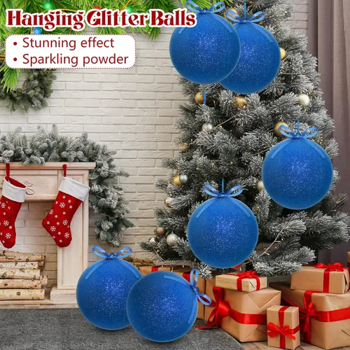 Vista 4 de Zubebe 2 adornos de Navidad gigantes rellenables de 8 pulgadas con cintas, bolas de Navidad de plástico de gran tamaño para decoración de césped al
