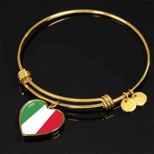 Vista 2 de P.S. I Love Italy Brazalete dorado con diseño de bandera italiana con dije de corazón, gran regalo de joyería con temática italiana, brazalete