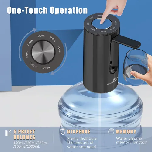 Vista 3 de KitchenBoss - Bomba automática plegable para botella de agua, color negro ónix Dispensador universal de bomba de botella de agua, apto para 1-5