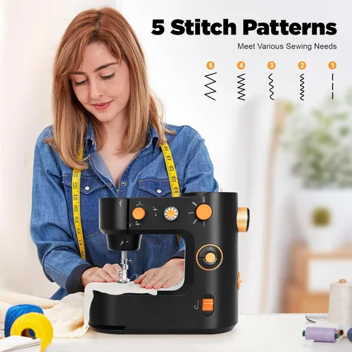 Vista 2 de Máquina de coser portátil, mini máquina de coser de 2 velocidades, kit de costura seguro y máquina de coser pequeña fácil de usar con luz LED, pedal