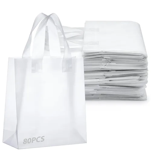 Vista 15 de Amylove - 80 bolsas de compras transparentes, bolsas de regalo con asa, 6 x 3 x 9 pulgadas 2-Transparente