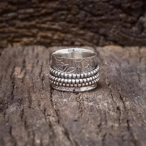 Vista 5 de Natural Larimar Spinner Ring – 925 Sterling Silver Handmade Gemstone Ring, Unique Statement Jewelry, Fidget Anxiety Ring, Protection & Worry Ring