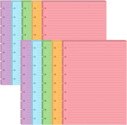 Vista 7 de Insertos preperforados de 5 líneas de color para Happy Planners con 9 discos, papel suelto de tamaño clásico con 100 hojas/200 páginas, 20 hojas por