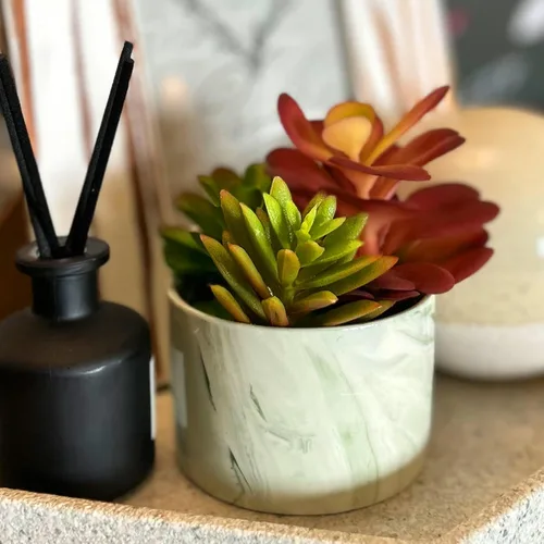 Vista 4 de Plantas artificiales, bonitas suculentas coloridas en maceta de cerámica, plantas falsas, flores en maceta para el hogar, sala de estar, oficina