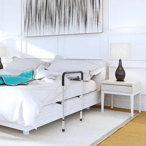Vista 4 de DMI Riel de cama con altura de mango ajustable y montaje sin herramientas, producto de asistencia para ancianos, riel de asistencia de cama