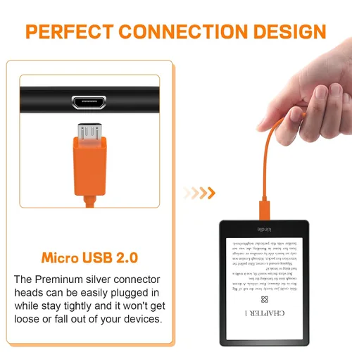 Vista 5 de Saipomor Cable de carga micro USB, cable Syn de datos compatible con tabletas Fire y lectores electrónicos Kindle (naranja)