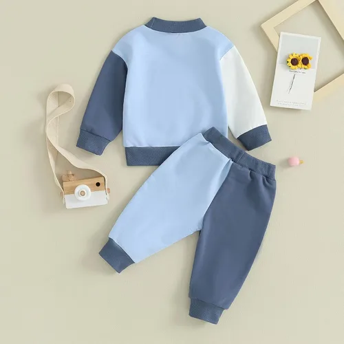 Vista 7 de Thorn Tree Conjunto de sudadera de manga larga para niños pequeños, 2 piezas, para otoño e invierno Conjunto de manga azul y blanco