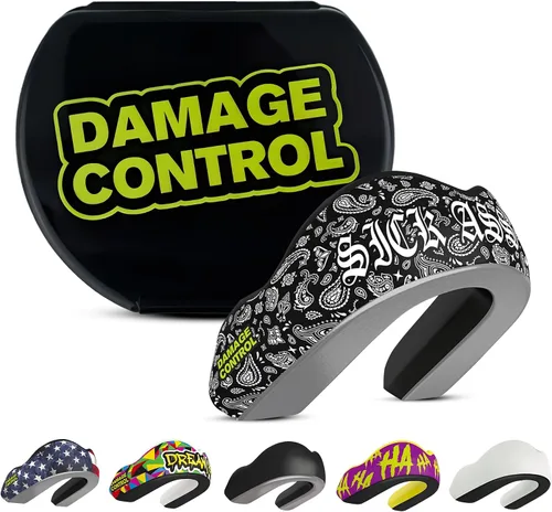 Vista 22 de DAMAGE CONTROL Protector bucal deportivo de impacto extremo con estuche Boil & Bite Fit, almohadillas absorbentes de golpes, funda ventilada