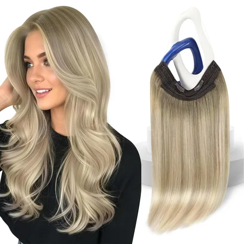 Vista 39 de Sunny - Extensiones de cabello humano real, con cable/hilo y clips ajustables, aplicación invisible, 2.82 onzas, 12 pulgadas, color rubio cenizo