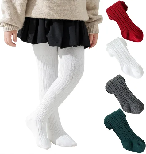 Vista 16 de Jormatt Medias de niña con punto trenzado, leotardos de algodón para niñas pequeñas, medias de invierno para recién nacidos y bebés