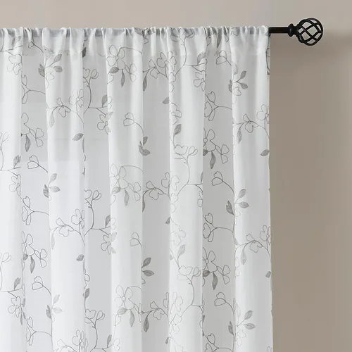 Vista 7 de Vision Home Cortinas traslúcidas blancas con estampado floral gris de 84 pulgadas, con patrón de hojas, cortinas traslúcidas para filtrar la luz