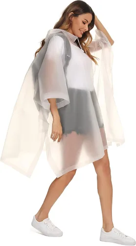 Vista 51 de Ponchos de lluvia reutilizables con capucha con cordón para adultos, abrigo de lluvia grueso impermeable, 2 paquetes