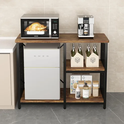 Vista 4 de Estante de cocina para panadería de 4 niveles, mini mesa de soporte para horno de microondas y nevera, mesa de café de 5 niveles, soporte